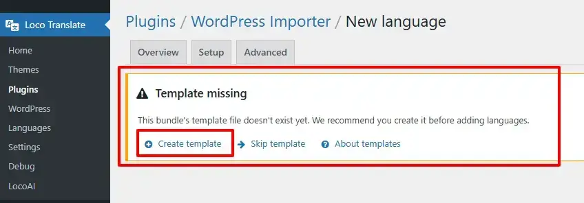 Create template button