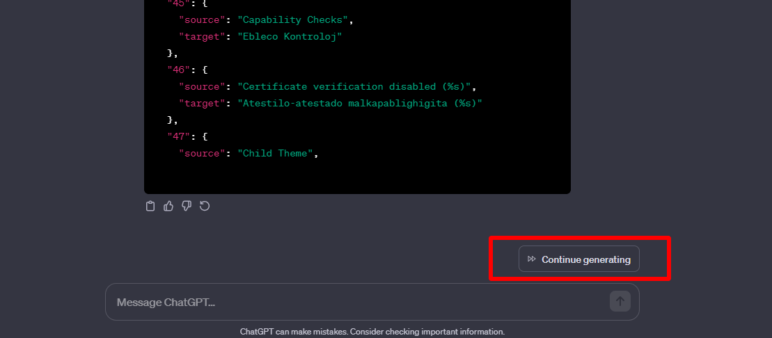 Continue generating button
